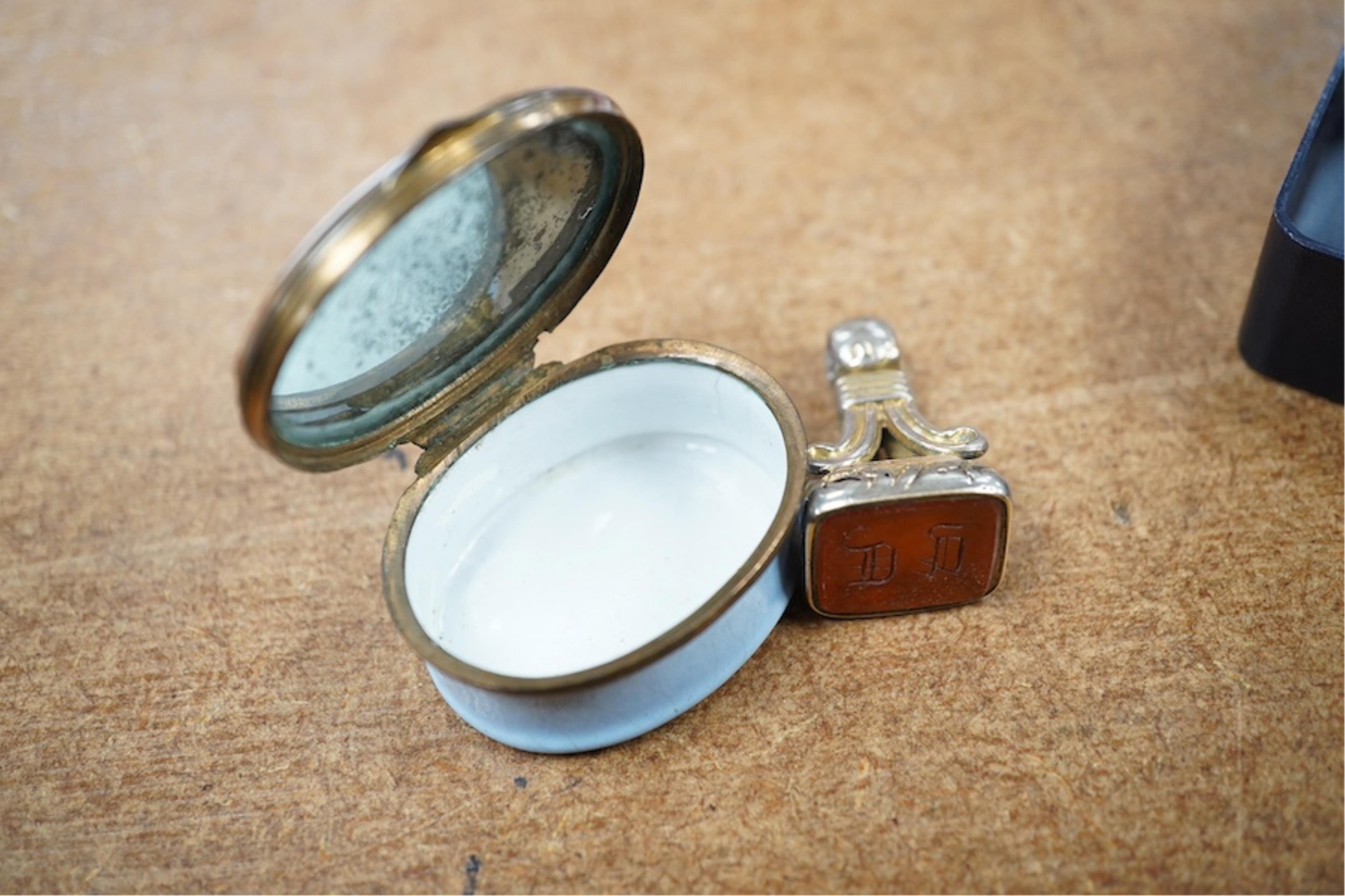 A Georgian enamelled patch box and a fob seal. Condition - fair